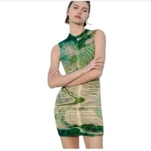 Zara Green Ruched Sleeveless Mini Dress